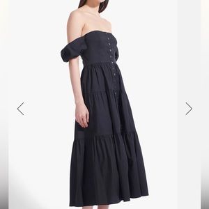 STAUD Elio Black Tiered Off the Shoulder Midi Dress NWOT
